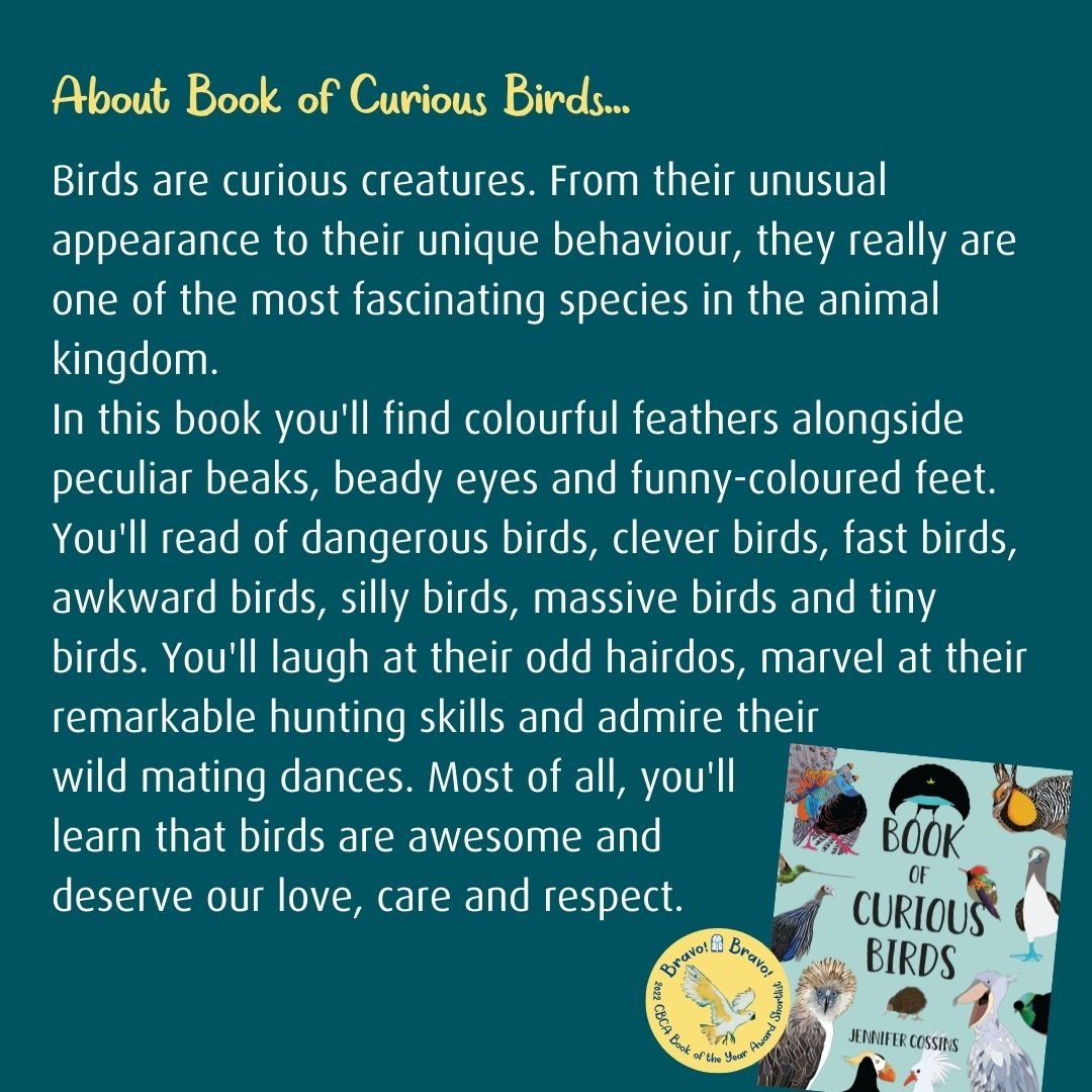 CBCANSW's tweet photo. BRAVO!!! to Jennifer Cossins whose book Book of Curious Birds (published by Hachette Australia) has been shortlisted for 2022 CBCA Eve Pownall Award. 🤩🎉📚 
@redparka @hachetteaus  
#CBCA #cbca2022 #cbcabookawards #cbcabookawards2022 #cbcashortlist2022 #cbcashortlist #bookawards https://t.co/bpo6AbZ6qt