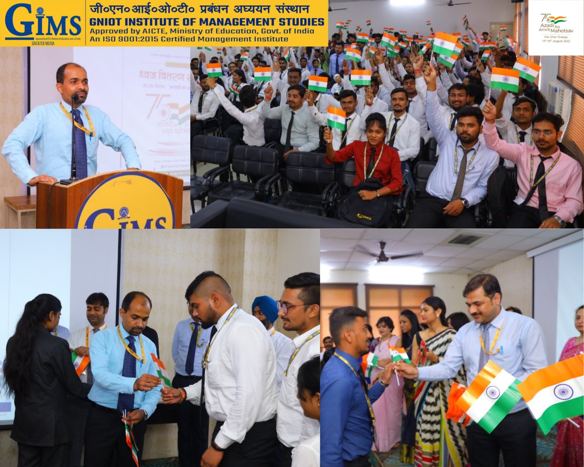 GNIOTCollege's tweet photo. GIMS, Greater Noida under the aegis of "Azadi ka Amrit Mahotsav- Har Ghar Tiranga" organized "Dhwaj Vitran Samaroh".

Visit our Website:  https://t.co/1UznvJ7WDG

#GNIOT #PGDM #GreaterNoida #AzadikaAmritMahotsav #HarGharTiranga #DhwajVitranSamaroh #FlagDistribution https://t.co/bIWIOXncDk