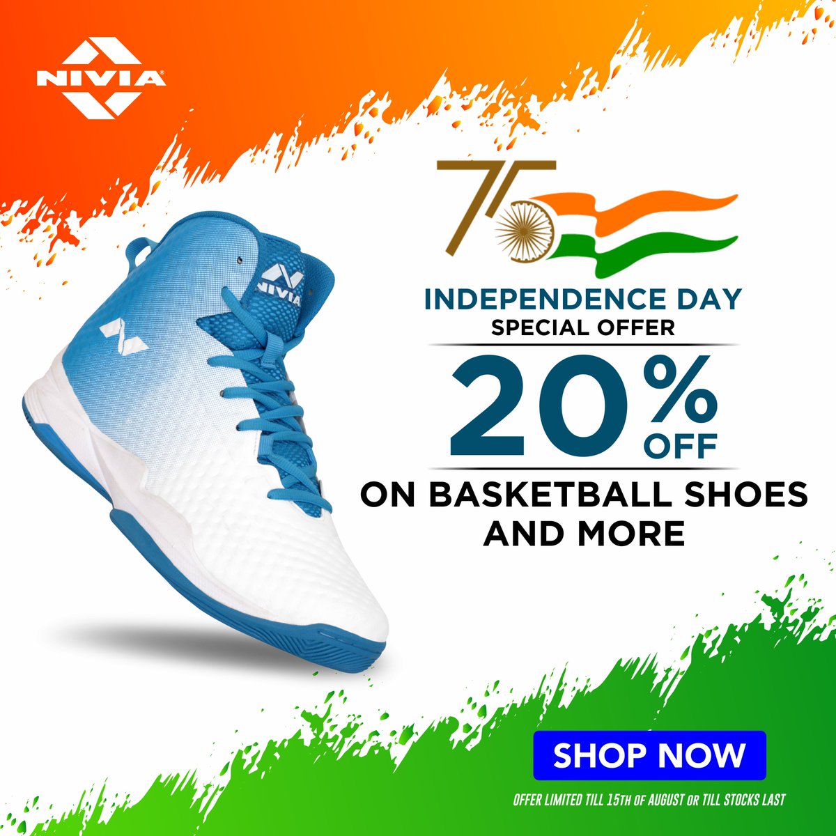 niviasports's tweet photo. 75th Independence Day- Special offer at https://t.co/qO6KAfsNN4

#Nivia #NiviaSports #StepOutAndPlay #IndependenceDay https://t.co/ESKXjAfMCk