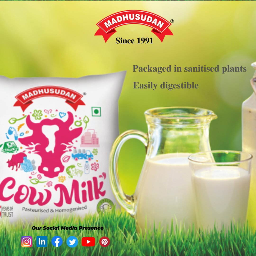 A #fresh #milk that provides optimum nutritional value and is easily digestible. Madhusudan Cow Milk is sourced from the most well-fed cows, milked in #hygienic surroundings and packaged in sanitized plants to retain freshness and taste.

 #madhusudan #cowmilk #digestible https://t.co/JmDNdZbcJ2