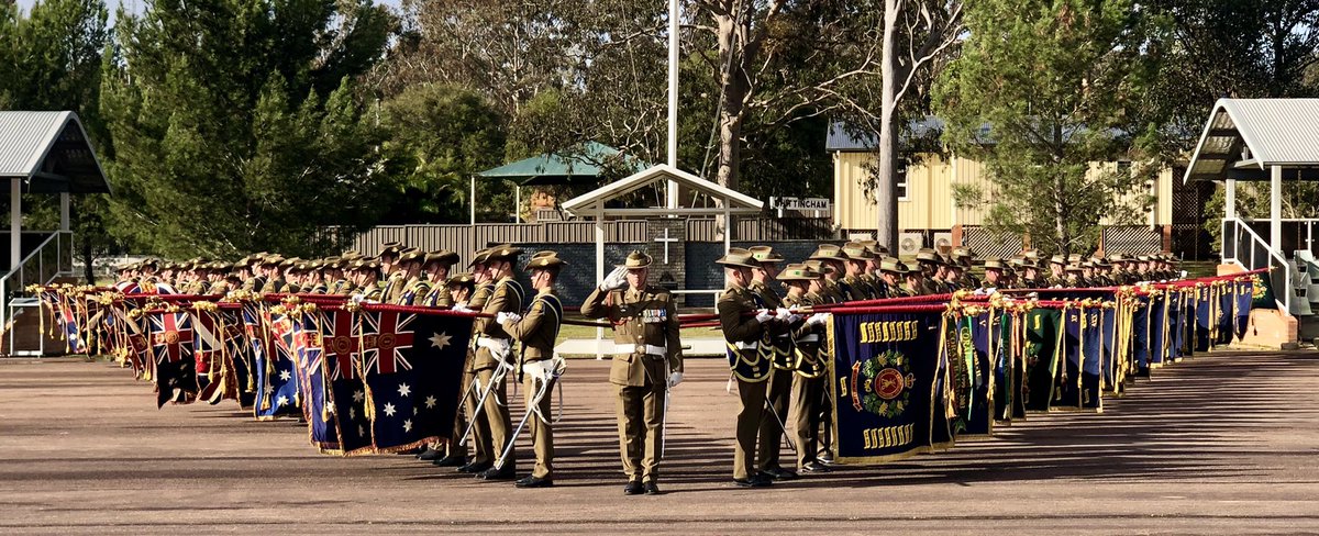 How good is this!! All the Colours of the Royal Australian Infantry Corps on parade today at the @SOIAusArmy 🇦🇺 @RARAssn