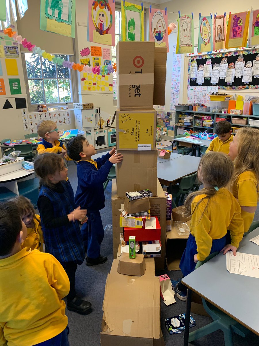 NthSydDem's tweet photo. Using boxes in different ways in KCC. Exploring length, size and shapes in Maths and making places in Geography with the help of one of our favourite books Clancy and Millie and the very fine house by L Gleeson &amp; F Blackwood.  #thedem #lovewhereyoulearn @NSWEducation #edweek22 https://t.co/FyrLCMOXMQ