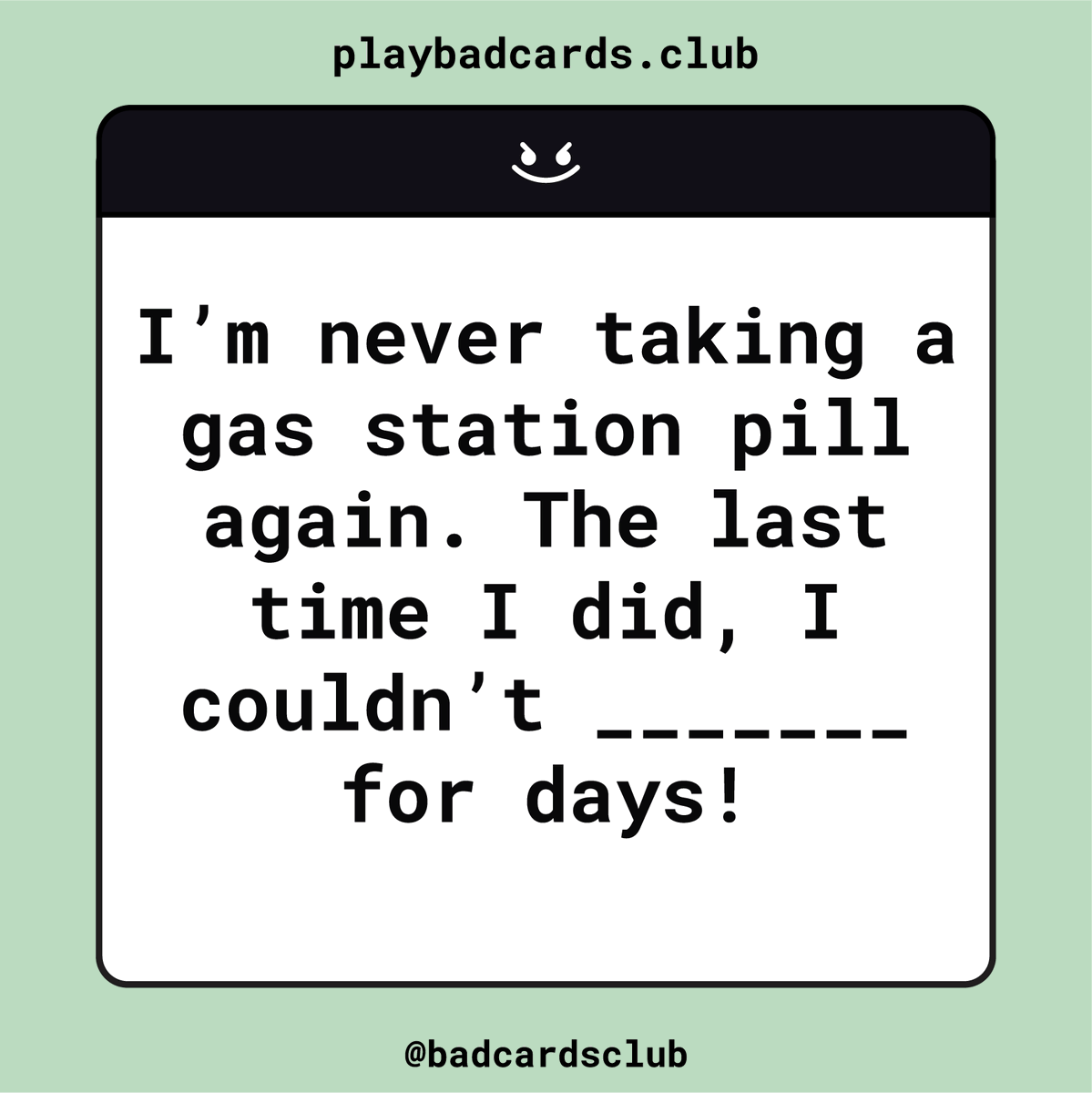 I’m never taking a gas station pill again. The last time I did, I couldn’t _______ for days!

Come join the party 😈
x.com/i/spaces/1DXxy…