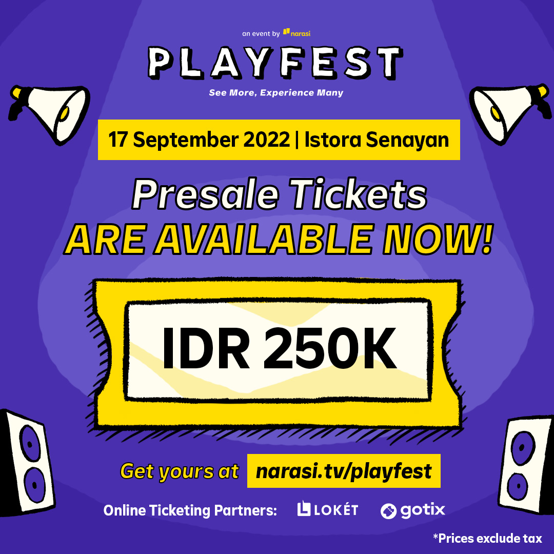 Prambors's tweet image. Here’s our first phase line up!✨ Please stay tuned as we announce more artist!

Save your spot now at narasi.tv/playfest or click link on our bio. Pembelian tiketnya di @loketcom dan @gotix.id, ya!🤩

Presale Tickets are NOW ON SALE! 📣

#Playfest2022 #ReactivateYourSense