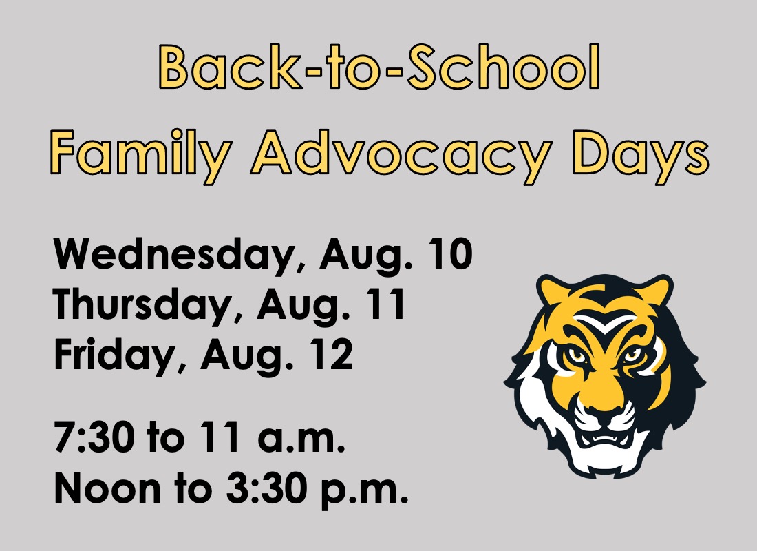 CarlBruceTigers's tweet photo. Tiger families, save the dates! CBB's back-to-school Family Advocacy Days will be next Wednesday, Thursday and Friday. We look forward to seeing you!
#CBBTigerStrong #KCKPSredefined #KCKPS https://t.co/X8TCQAZ8fS