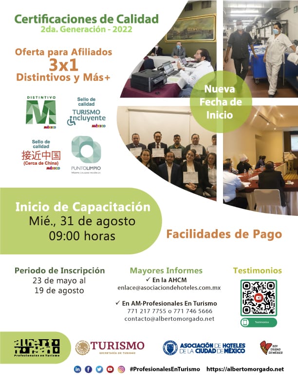 «El principal reto para mejorar la calidad, es darle continuidad [a las certificaciones]; que todos estemos en la misma línea, para que no se pierdan [los avances] y poder demostrarlo en la siguiente revisión».
Inicio 31 de agosto. 
👉asociaciondehoteles.com/single-post/nu…
<a href="/AMProfEnTurismo/">AM · Profesionales En Turismo</a>