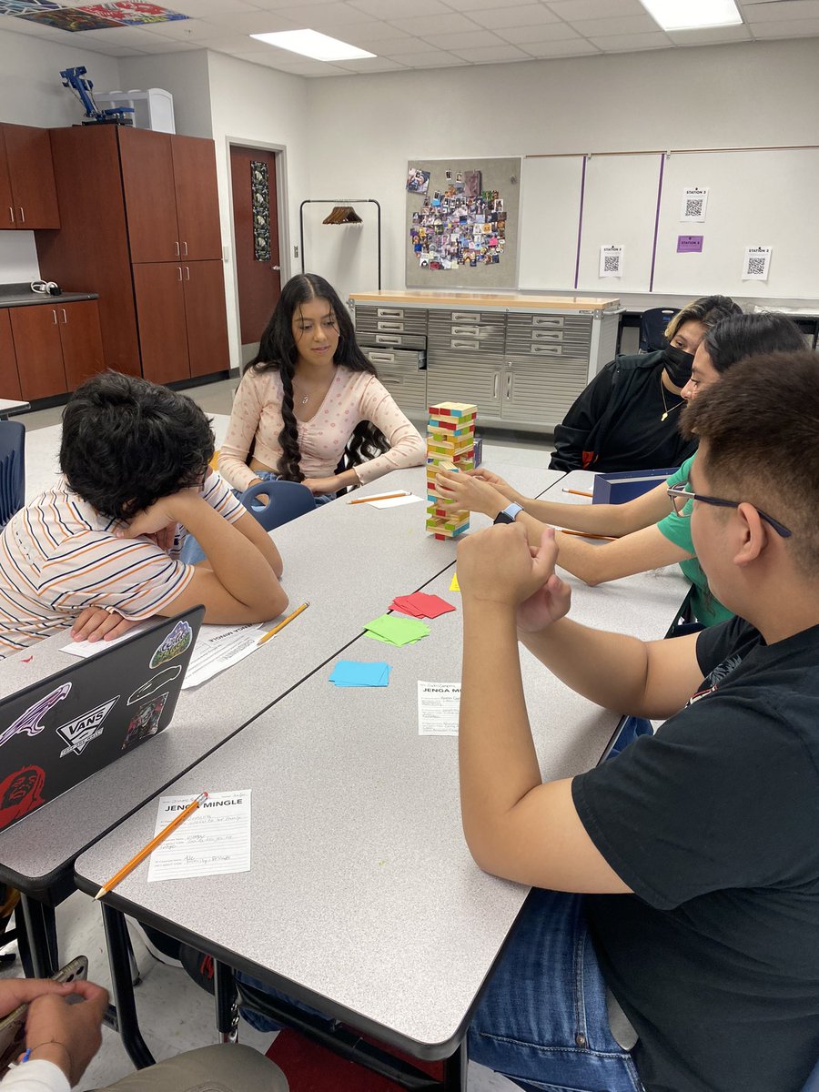 amonreal_ehs's tweet photo. Digital Design students getting to know each other using Jenga blocks with icebreaker questions #TeamSISD  #Elevate https://t.co/FeF6ijULuz
