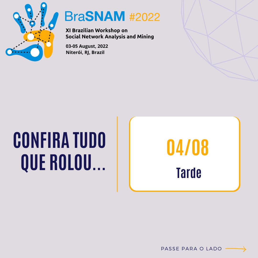 brasnam_csbc's tweet photo. Veja o que rolou na tarde do segundo dia do BraSNAM 2022!!!

A programação continuará amanhã com a sessão técnica 4 e posteriormente premiação e encerramento.

#brasnam2022 #csbc #computação #socialmedia #Datascience #datamining #analisederedessociais https://t.co/KPUSwPf00j