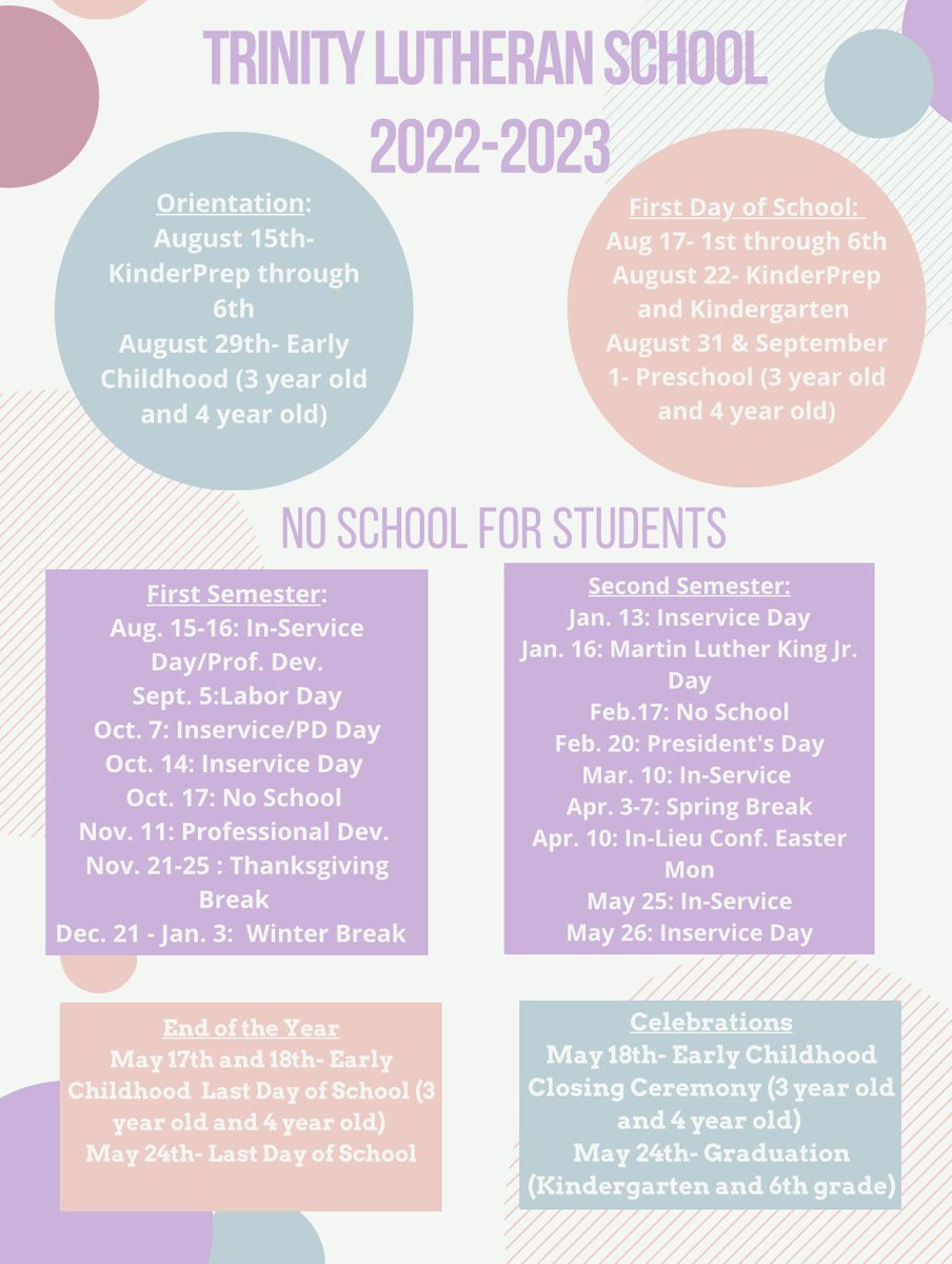 TrinityTigers1's tweet photo. It’s almost time for school! Here are some important dates! We are looking forward to the 2022-2023 school year! https://t.co/DvlpS1juML