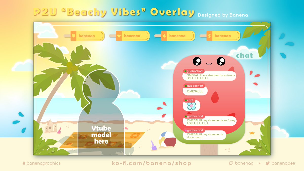 BanenaBee's tweet photo. New Shop Item! ┆ "Beachy Vibes" Overlay
🌴☀️https://t.co/C1Guz4jSlj
RTs appreciated • #VTuberAssets • #banenagraphics https://t.co/SShH5RueYw