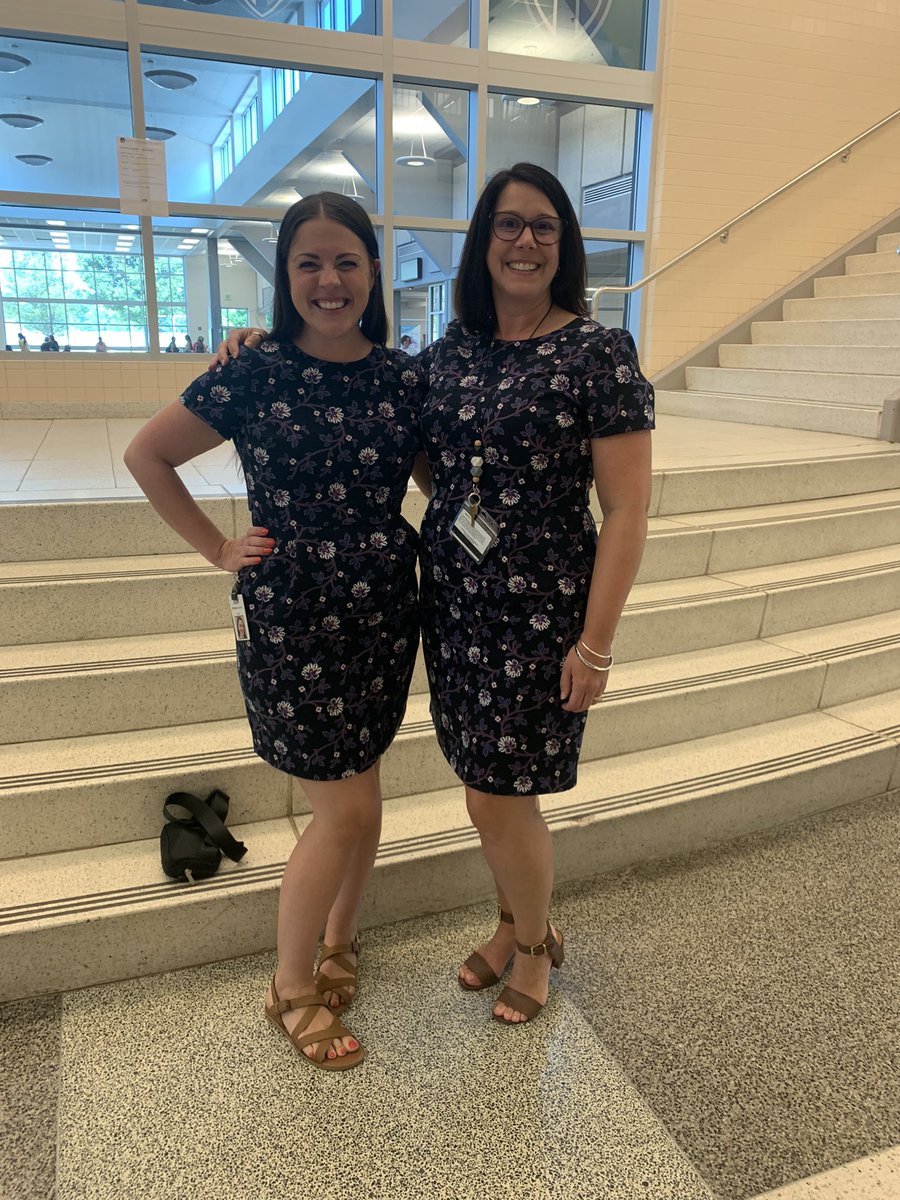 FCPS_CKelly's tweet photo. Who wore it best? My vote is for @SSislerFCPSmath AND @FCPS_TSreading Math and Reading unite to provide a warm #FCPSWelcome and curriculum support for our new hires! https://t.co/6hJUzyDfE3