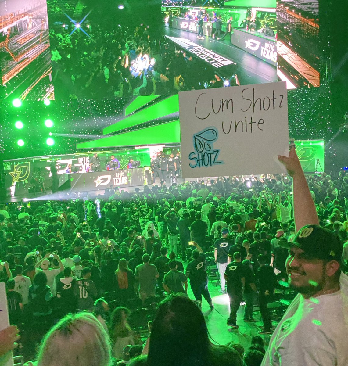 I regret to inform you all, that this viewer was kicked out of CoD Champs for a sign saying cum shotz unite, a reference to how OpTic Shotzzy refers to his viewers on stream

Entire weekend ban, mans spent over $1,000 to drive down for the event with his family. FREE HIM
