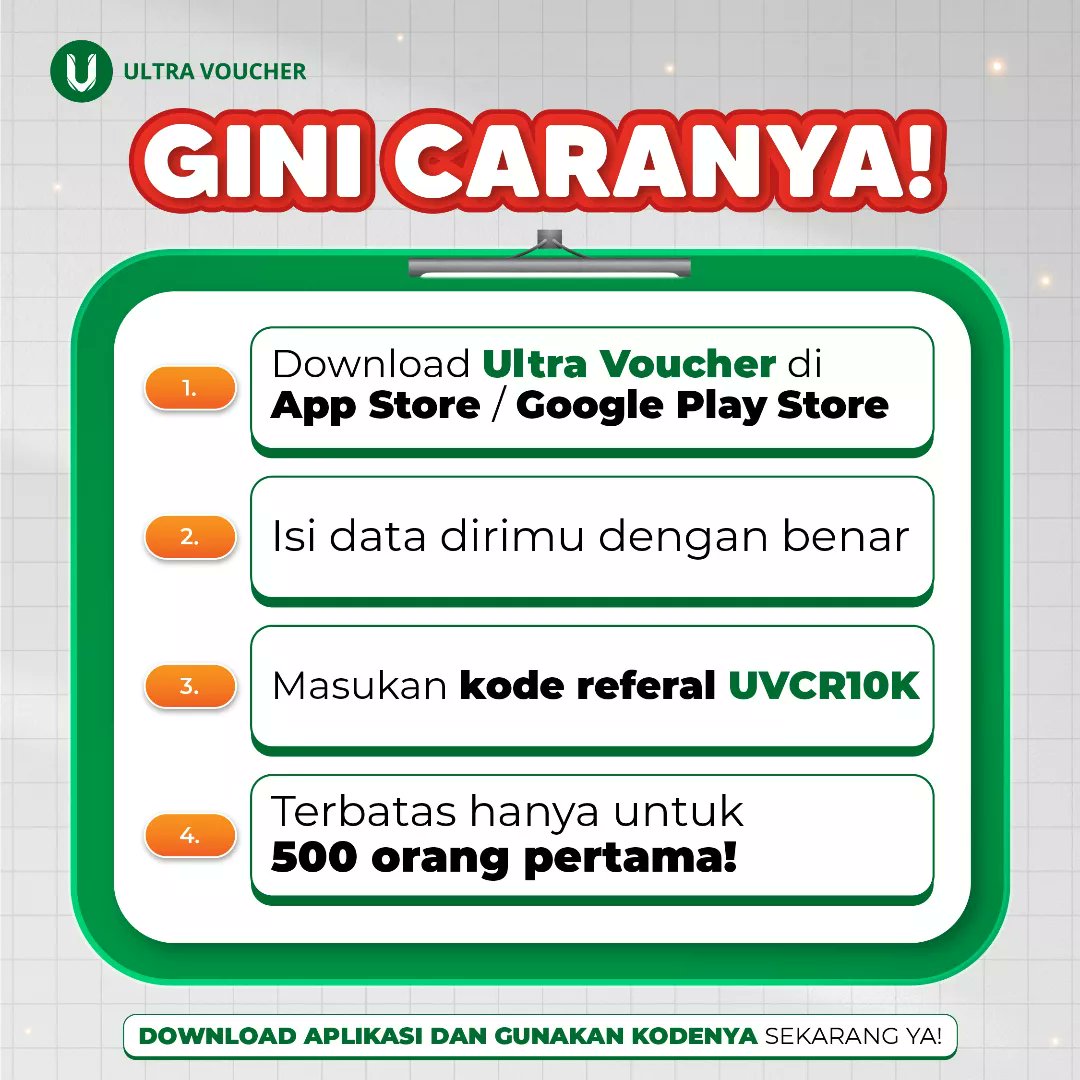 ultra_voucher's tweet photo. FREE SALDO ULTRA VALUE 10K BUAT KAMU YANG DOWNLOAD ULTRA VOUCHER HARI INI🎊🥳
Wajib registrasi dengan lengkap dan gunakan kode referal: UVCR10K. Berlaku hanya untuk 500 user pertama!
#PakaiUltraVoucher #UVCR #VoucherDiskon #voucherbelanja #kodereferral #CodeReferal #freevoucher https://t.co/b2Iw8X6YGe
