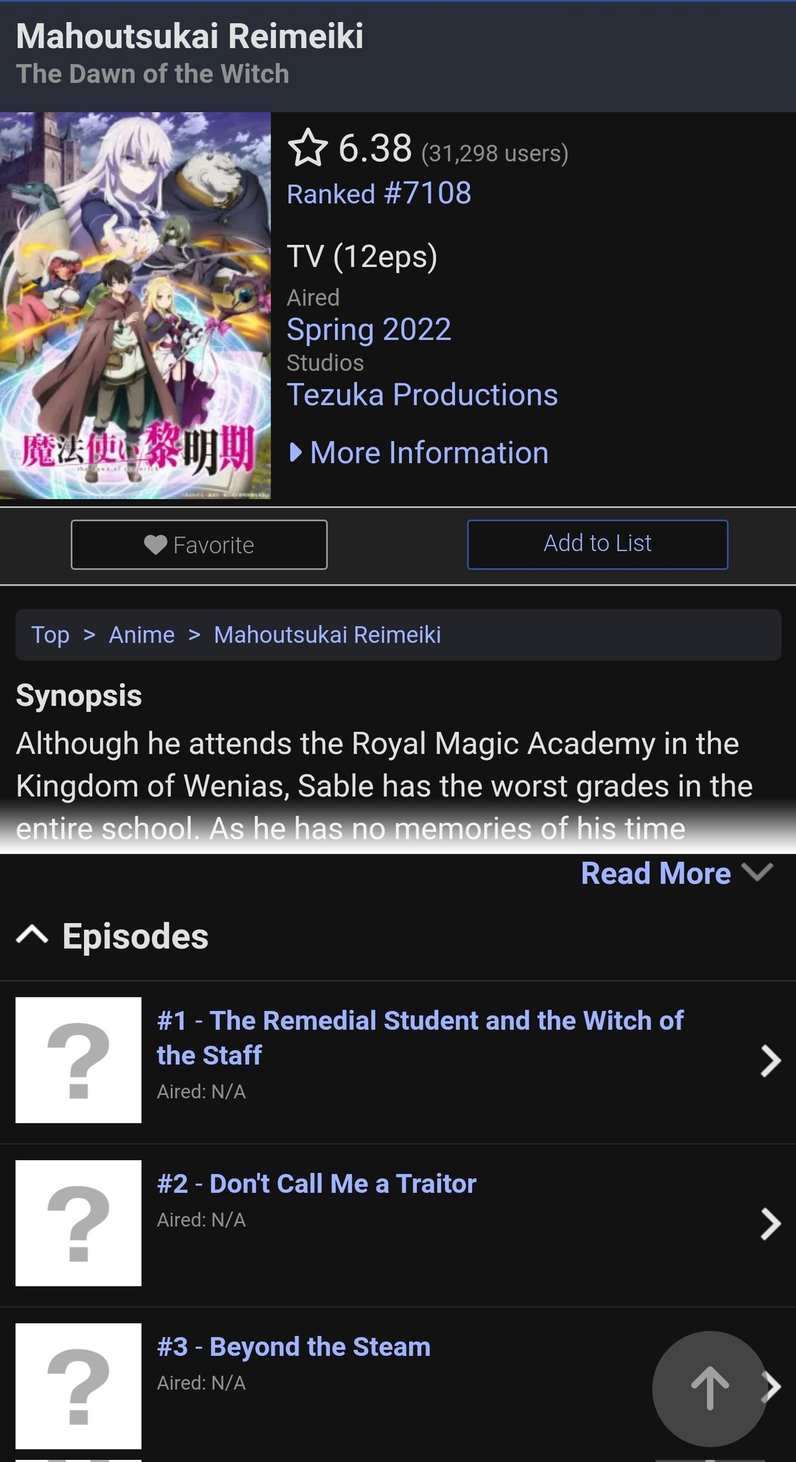 Mahoutsukai Reimeiki (TV Series 2022– ) - IMDb