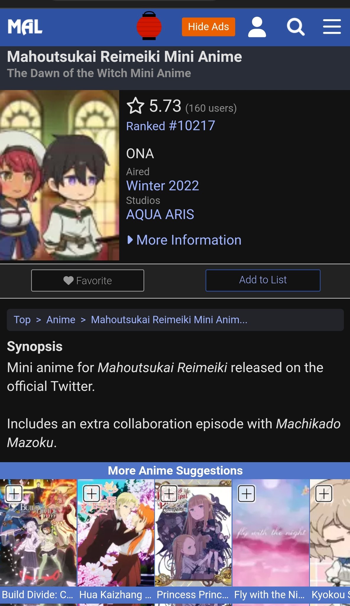 Anime Like Mahoutsukai Reimeiki Mini Anime