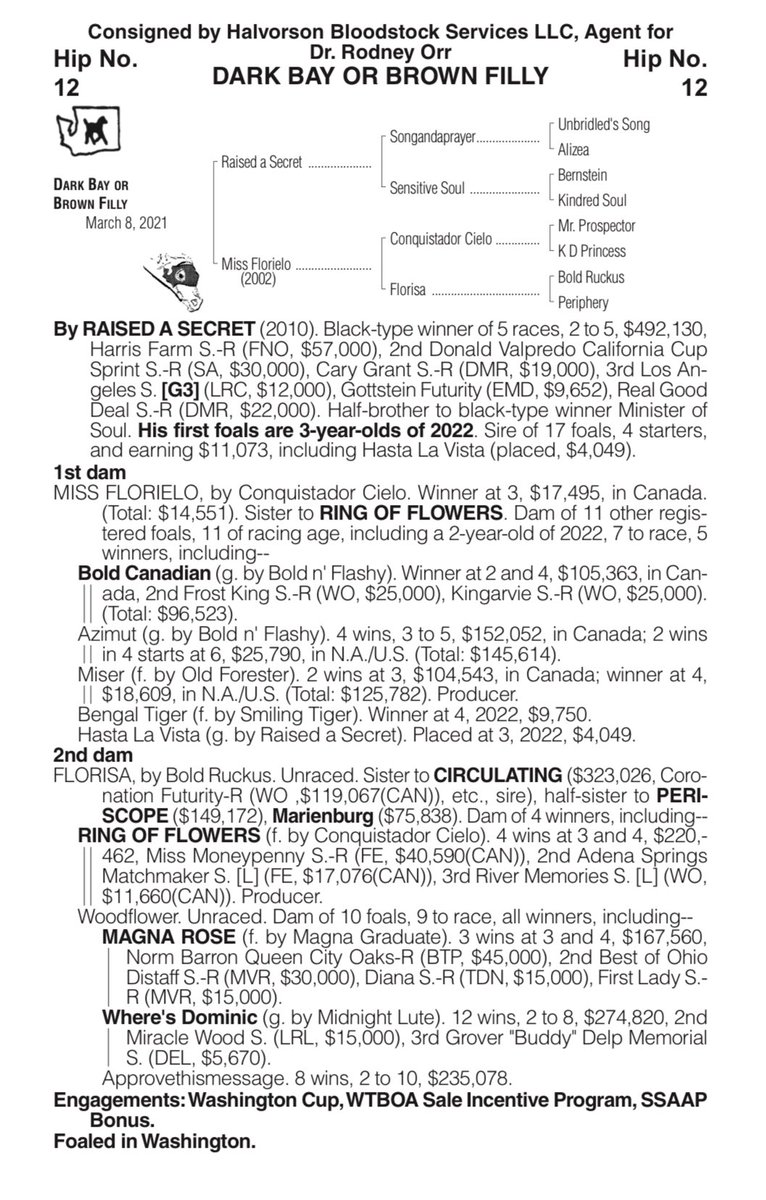 WTBOA's tweet photo. Catalog update - Hip 12 is a half sister to Bengal Tiger who won at Sacramento on 7/29 https://t.co/VdmHmxW0EH