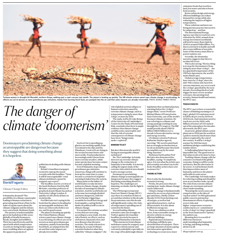 #Climate "doomerism" is dangerous because it suggests there's nothing to be done about the rapid march of #climatechange. There's much that can be done to reduce the risks. My opinion piece in today's <a href="/straits_times/">The Straits Times</a> <a href="/MichaelEMann/">Prof Michael E. Mann</a> <a href="/KHayhoe/">Prof. Katharine Hayhoe</a> <a href="/ProfBillMcGuire/">Bill McGuire</a>  straitstimes.com/opinion/the-da…