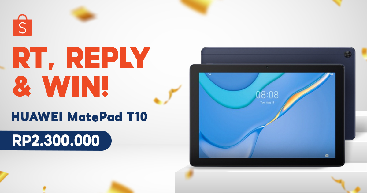 🎁 GIVEAWAY HUAWEI MATEPAD GRATIS 🎁

Sobat Shopee! Mau dong dapetin Huawei MatePad T10 senilai 2,3 JUTA? Yuk, ikuti caranya:

- FOLLOW <a href="/ShopeeID/">Shopee Indonesia</a> 
- RT &amp; LIKE tweet ini
- REPLY #ShopeeBagiHuaweiMatePad YANG BANYAK~

Semoga Beruntung 🥰
