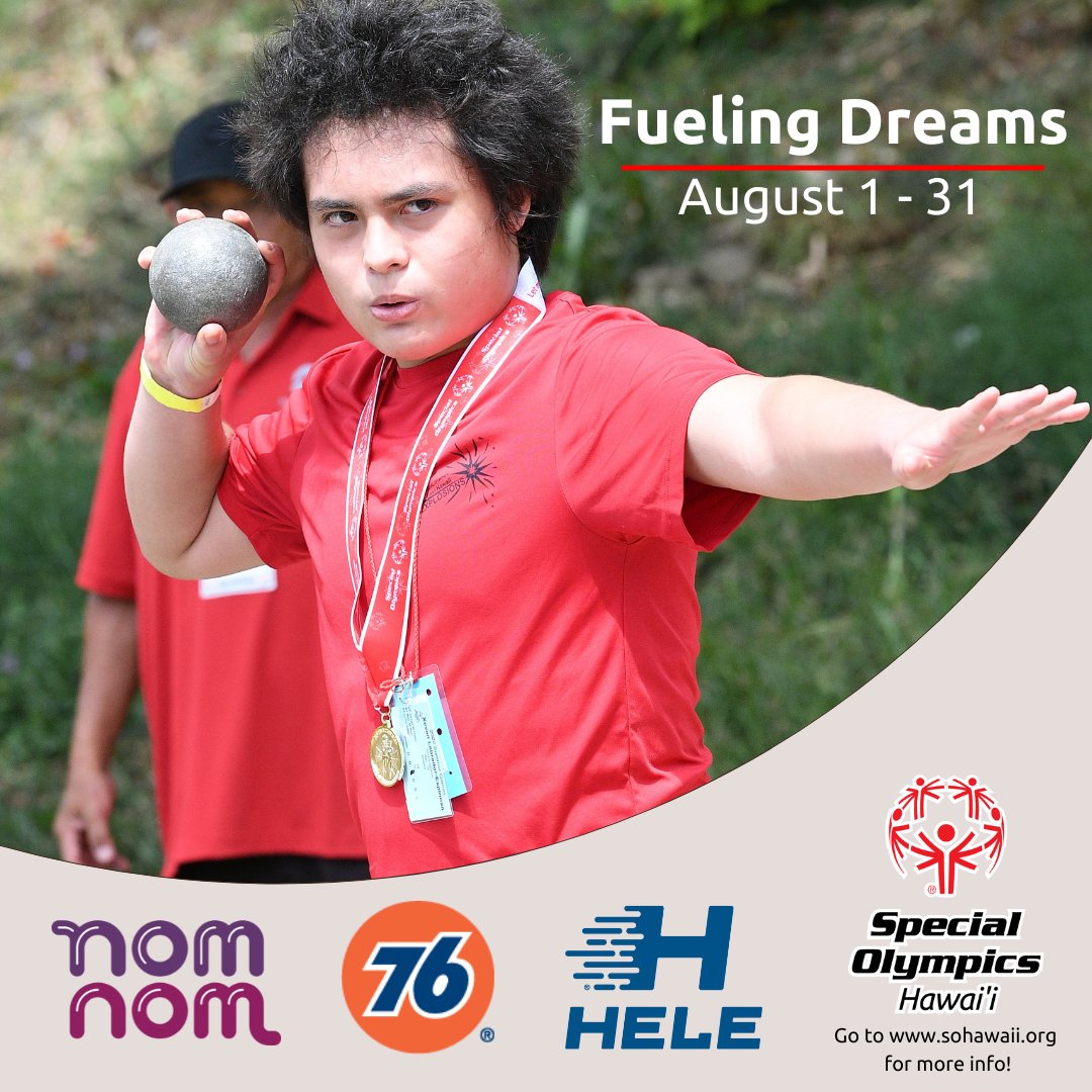 76Hawaii's tweet photo. Fueling Dreams returns for its second time this year to support Special Olympics Hawaii athletes and programs. From now to 8/31/22, visit participating nomnom stores across to make a donation to Special Olympics Hawaii. #fuelingdreams #specialolympicshawaii #sohawaii @SOHawaii https://t.co/XIMOIDQ8bV