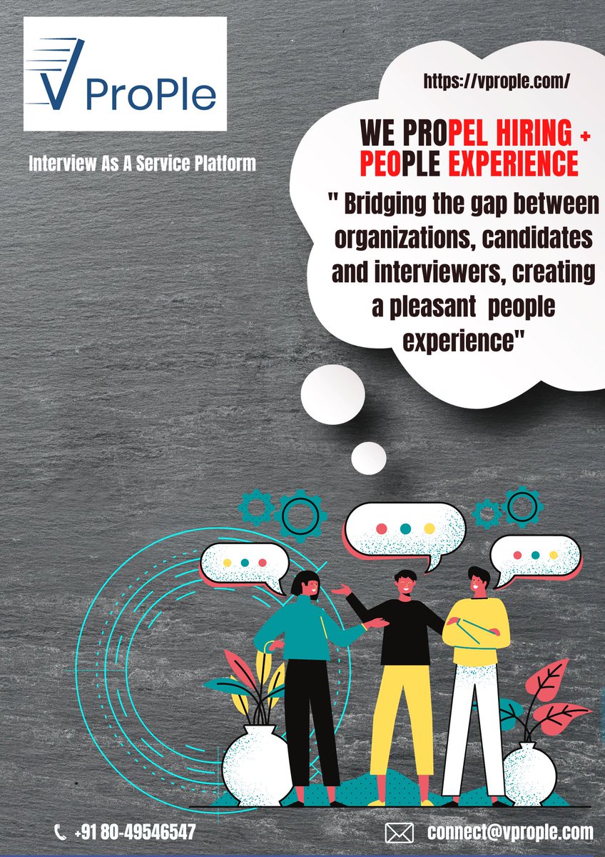 VProp1e's tweet image. We PROpel hiring +
peoPLE experience
&quot; Technical Interview as A service&quot;
vprople.com
connect@vprople.com
call us : +91 80-49546547
#technicalinterviewasaservice #interviewasaservice #outsourcetechnicalinterview #interviewasaserviceinindia