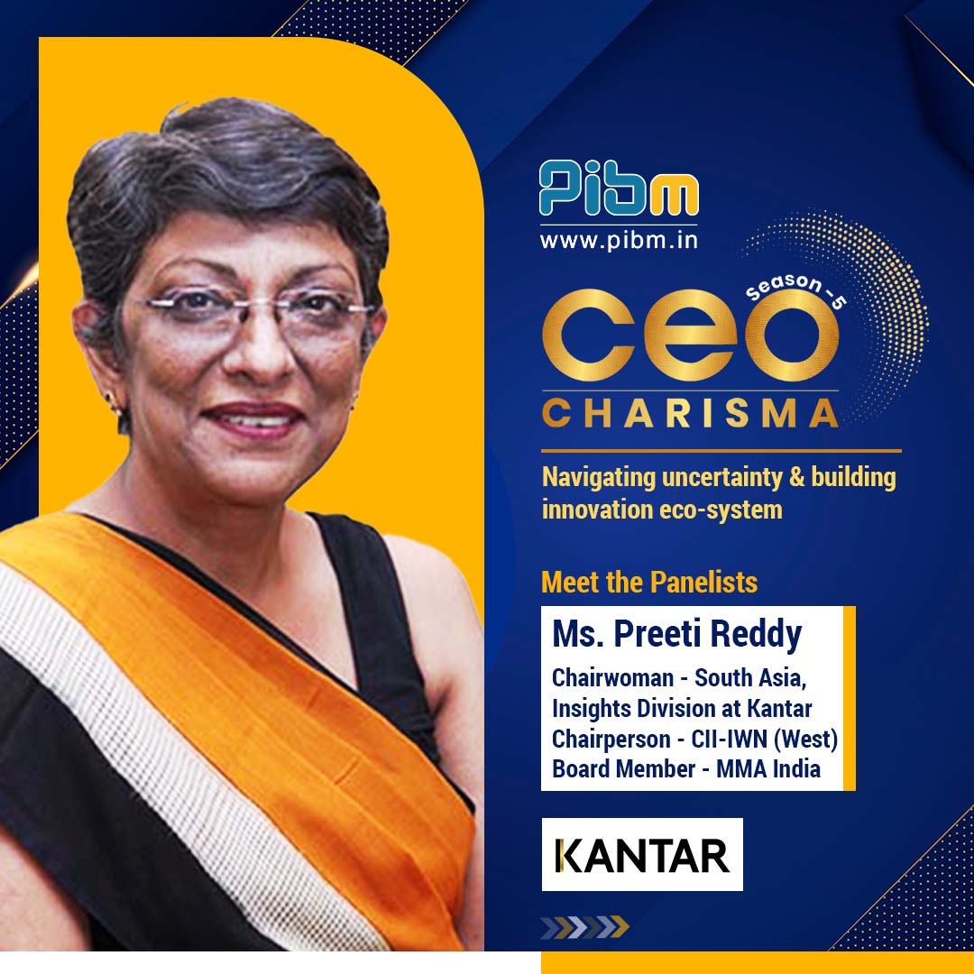 PunePIBM's tweet photo. Ms. Preeti Reddy, Chairwoman- South Asia, Kantar, will be joining us for season 5 of CEO Charisma.
Are you excited? Let us know in the comments below.
#CEOCharisma #ceoinsights #ceotalks #KantarInsightsDivision #analyticsnews #analyticstools #PIBMPune https://t.co/688X94KPD1