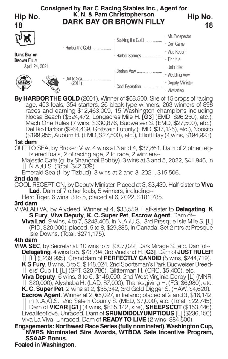 WTBOA's tweet photo. Catalog update - Hip 18 is a half sister to EMERALD SEA who has hit the board every time in her last 2 starts, including a 2 turn victory @EmeraldDowns on 7/22 https://t.co/TMMyLQvPTc