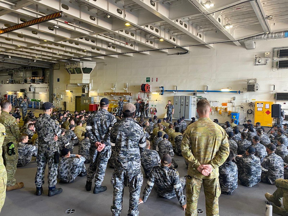 CN_Australia's tweet photo. 2/2 Fantastic to hear from #AusNavy sailors and officers aboard HMA Ships Supply and Canberra about your tough but rewarding #RIMPAC2022 training &amp; achievements with our #CapableAdaptivePartners https://t.co/cQVTb81FWr