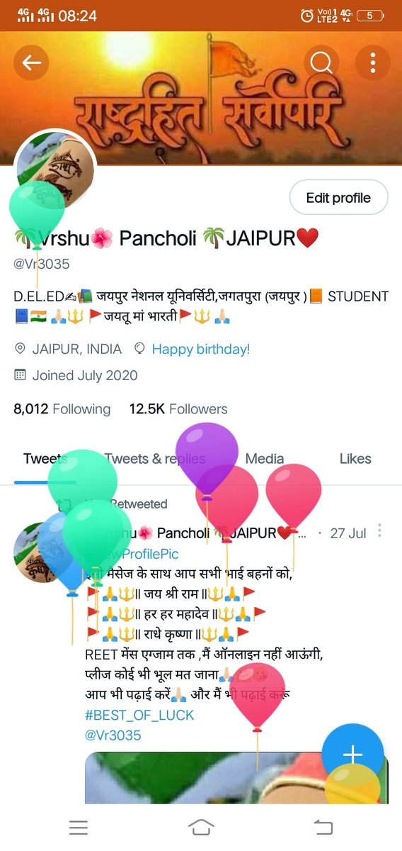 M_K_S_01's tweet photo. जीवन के और एक नये साल को दिखाने के लिये हे प्रभु तेरा शुक्रिया ।🙏🏻🙏🏻
🙏🏻🚩🔱 #जय_श्री_राम🔱🚩🙏🏻
Keep Calm आज Great day है । ...
Today is my #birthday😘🤗😍👑🍫
@Vr3035 https://t.co/gYkZFNvk0P