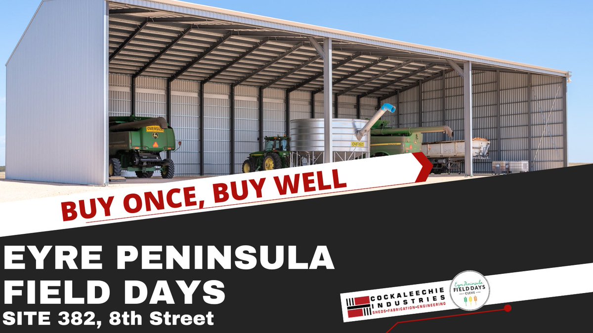 Cockaleechie Industries will be at the 2022 Eyre Peninsula Field Days.  You'll find our team at site 382, 8th Street. 

BUY ONCE, BUY WELL 
cockaleechieindustries.com.au