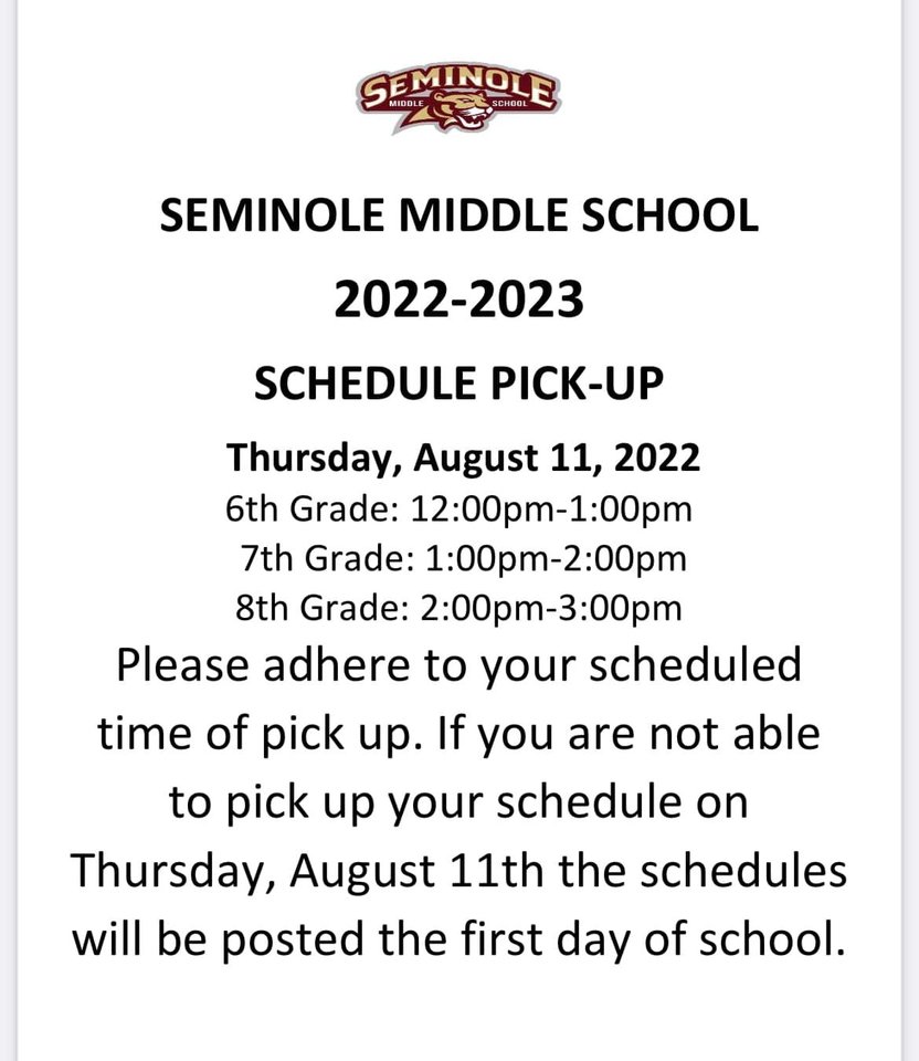 SeminoleMidPTA's tweet photo. Hello Panthers!🐾
SMS Schedule pick up is this coming Thursday starting at noon, see flyer for details. 🐾 https://t.co/Sn3zyJ72gn