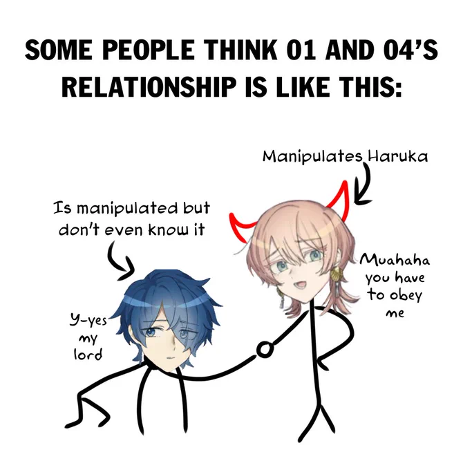 #MILGRAM 
Some people are demonizing Muu and babying Haruka so i made this to show off my opinion about the relationship of 01 and 04.
Feel free to show off your opinions but remember to be polite.
(1/3) 