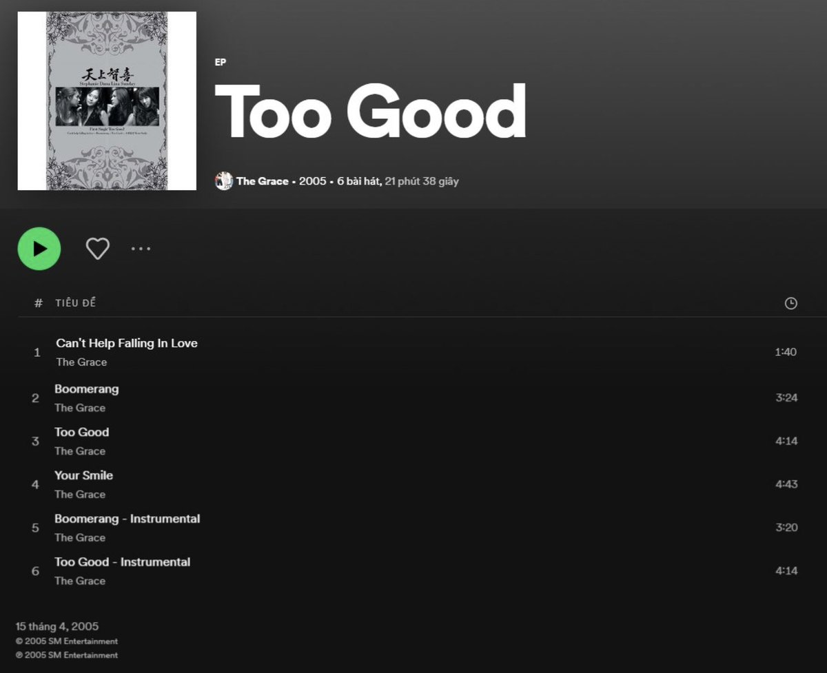 CSJHTheGrace_'s tweet photo. SM has uploaded The Grace’s debut single “Too Good” on Spotify.
#CSJH #TheGrace #천상지희 #TSZX #Tenjochiki #天上智喜 #Shapley #샤플리 #LINA #린아 #DANA #다나 #SUNDAY #선데이 #Stephanie #스테파니 #SMTOWN #Kpop https://t.co/xI6surOOf4
