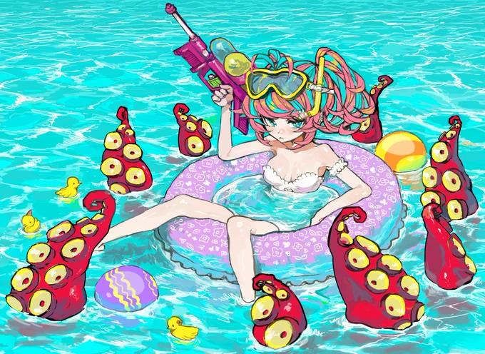 たこ足水着ガール#イラスト #illustration 