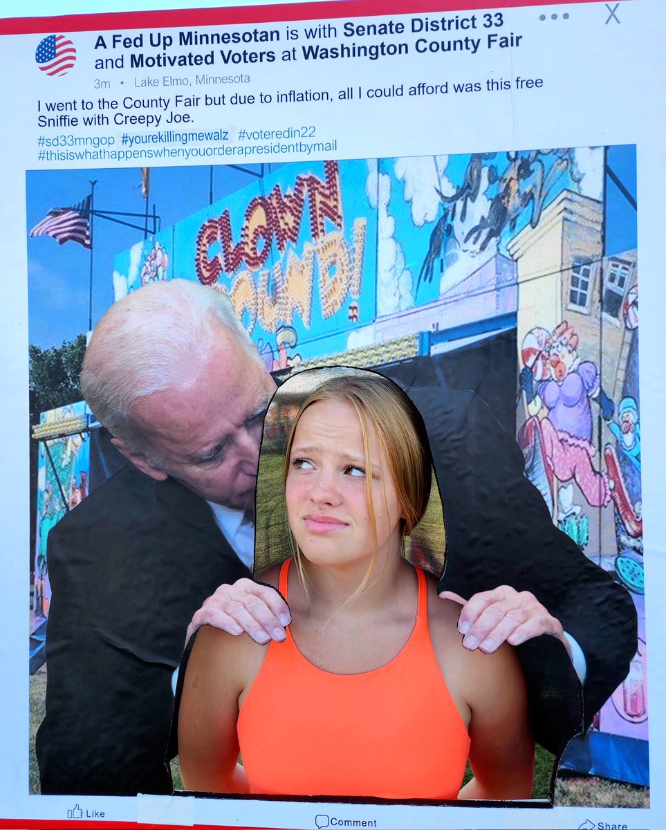 sd33mngop's tweet photo. #creepyjoe at the Washington County Fair in Lake Elmo, MN. #LetsGoBrandon #hidenfrombiden
#thisiswhathappenswhenyouorderapresidentbymail 
@mngop @drscottjensen @BirkMatt @JimSchultzMN @KimCrockettSOS @RyanWilsonMN 
Stop by and say hi to the Wash. Co. Republicans! https://t.co/MT6LwSlMxb