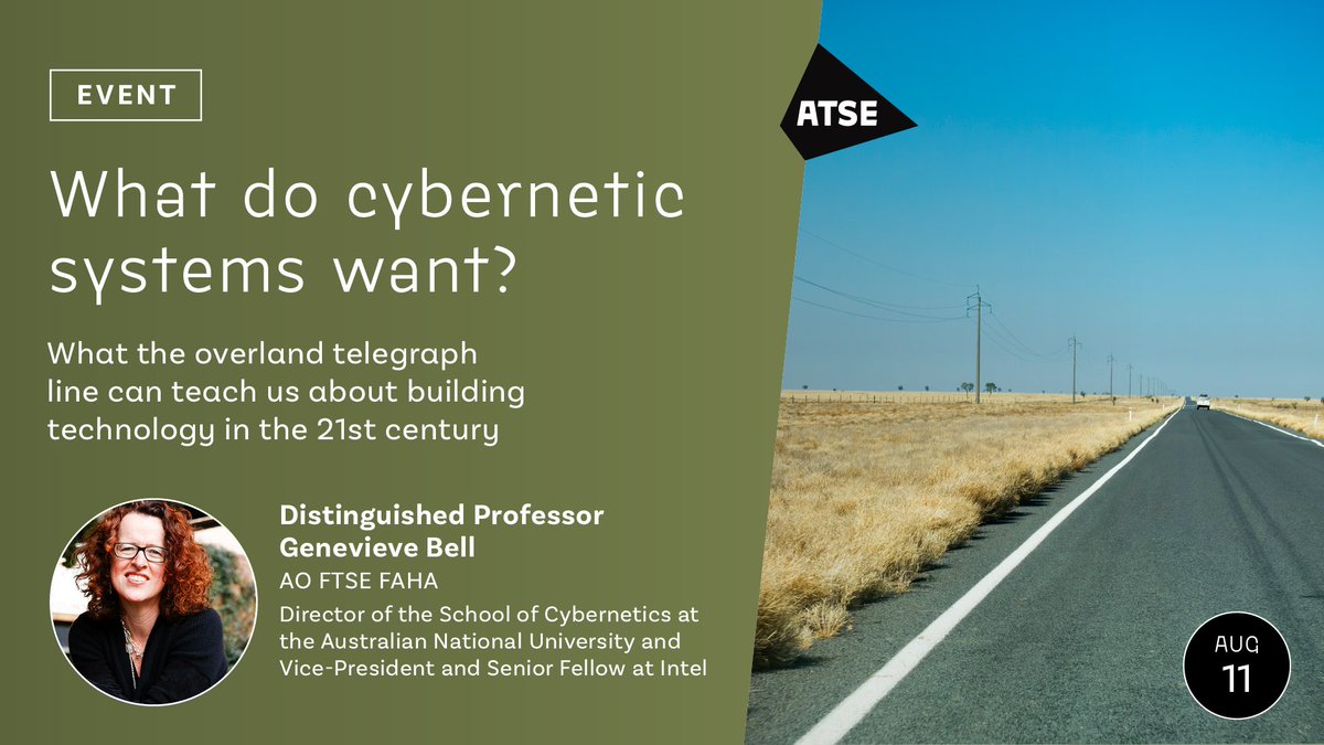 To prepare for the future, we must understand the past ⏪ Distinguished Prof Genevieve Bell @feraldata AO FTSE FAHA will explore the history of the overland telegraph line & the key learnings for future complex cybernetic systems. Register now for more! atse.org.au/news-and-event…