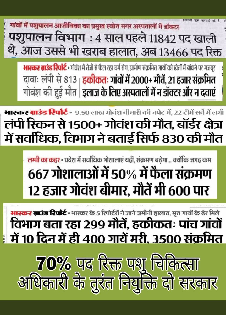 AnandBurdak91's tweet photo. माननीय #900पशुचिकित्साअधिकारीभर्ती2019 #पशुचिकित्साअधिकारीभर्ती2019 पूर्ण करवाकर संवेदनशीलता दिखाए। @KatariaLalchand जी, नहीं तो पशुपालकों को इससे ज्यादा भयावह मंजर देखना पड़ सकता हैं। @ashokgehlot51 @RajCMO @zeerajasthan_ @1stIndiaNews #LSD_outbreak https://t.co/O5FaKsvwI4