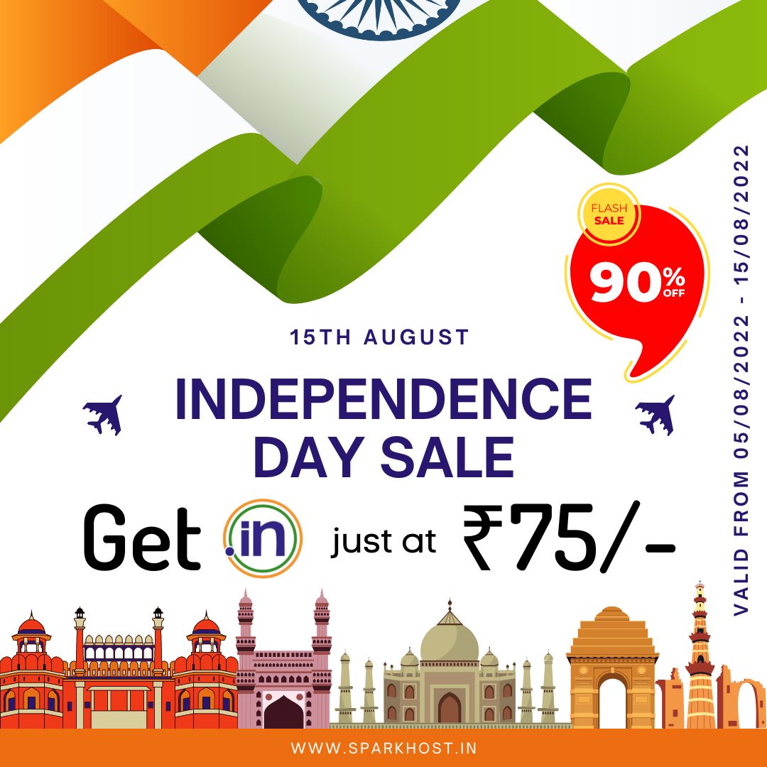 SparkHost_India's tweet photo. Azadi ka Amrit Mahotsav Sale is now live.

Get .in Domain at Just ₹75.00, Book your identity in the Indian market.

Visit Today: https://t.co/vY7pmD4CRr

 #getyours #india #sparkhost #InRegistry  #indianindependenceday #domainsalesgenius #domain  #indiaonline #internet #Domain https://t.co/9jWsjMNshm