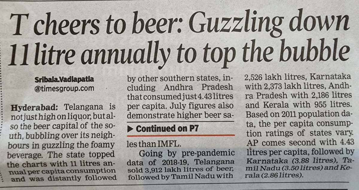 KVishReddy's tweet photo. Congratulations CM KCRao, you have made Telangana No.1 state. 
@ 11 liters beer per capita you are No.1
Even AP is a distant 2nd

Your foresight, planning &amp; your vision (double?) cannot be matched.

I am sure you will ace it in Wiskey sales also, with Munugodu around the corner. https://t.co/G6CpM6XL4M