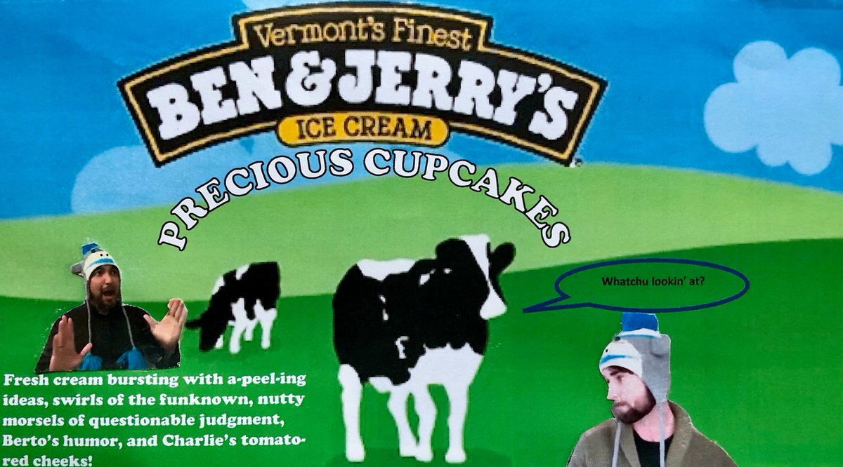 TeamConquering's tweet photo. @BertoInPublic @benandjerrys @charliecapen , I didn't forget you! Check out the rest of the label here. We love embarrasing you, and I think @feliciaday  would be proud (especially because these screenshots are from the Book Bash Closing Ceremony when she made you turn bright red). https://t.co/5km43LD7uN