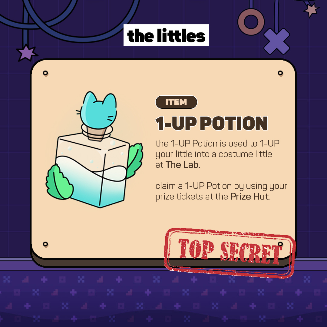 🗒️TIDBITS#008

want to 1-UP your little?
you'll need a 1-UP Potion for that!

but the real question is...
which 1-UP Potion will you get? 🧪 
#letsplay #wethelittles