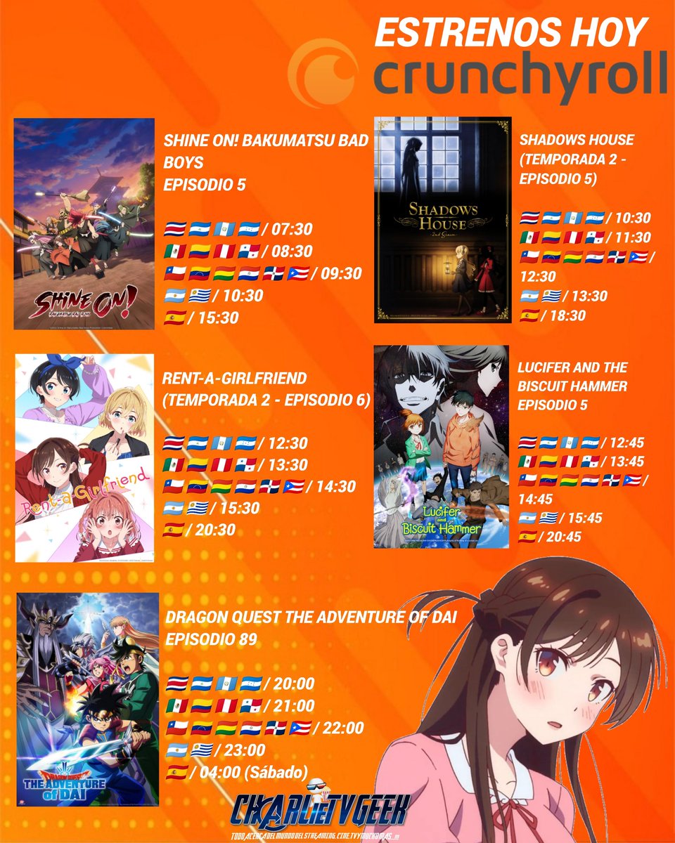 charlietvgeek's tweet photo. Los nuevos episodios de hoy viernes 5 de agosto en #CrunchyrollLA y #CrunchyrollES! https://t.co/Q2fd7Qr9gp