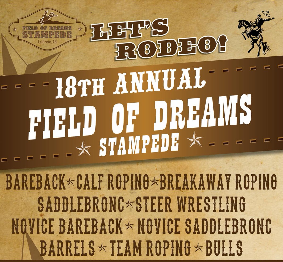 prorodeocanada's tweet photo. The 18th Annual La Crete Field of Dreams Pro Rodeo is coming up August 9-10, 2022!
Mark it down as your next rodeo destination!
#rodeoisback #prorodeocanada #fieldofdreamsprorodeo #lacrete #alberta https://t.co/M0e7Q5I22F