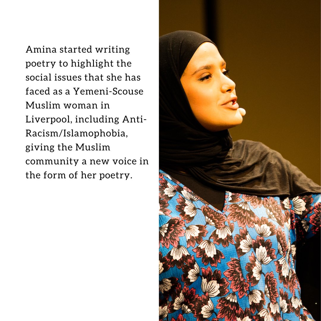 TomorrowsWomen's tweet photo. Amina Atiq is a Yemeni-Scouse #poet living in #Liverpool whose focusses on promoting #antiracism towards the Muslim community and highlighting her Yemeni heritage #localpoet #inspiringyoungminds #empoweringyoungwomen #inspiringwomen #poetrycommunity https://t.co/cLyhv1adOJ