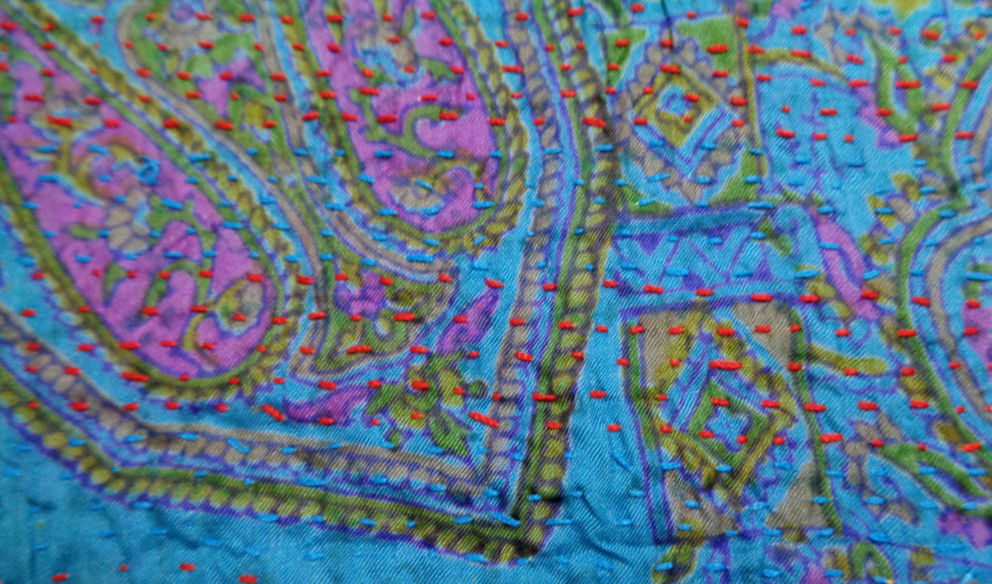 Handmade patchwork long Silk Kantha Scarf Neck Wrap Stole Dupatta Hand Quilted Women Gypsy KT91