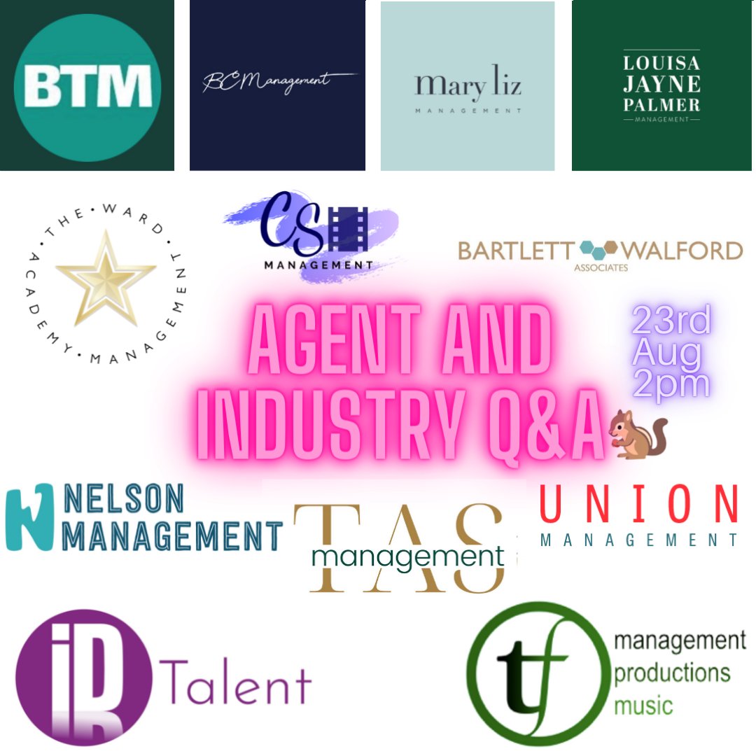 FREE AGENT &amp; INDUSTRY Q&amp;A - 23rd August 2pm.
A totally free session aimed at giving honest and open advice from several agents at once.
This session is aimed at unrepresented performers who have questions about representation and the industry and agent life. 1/2