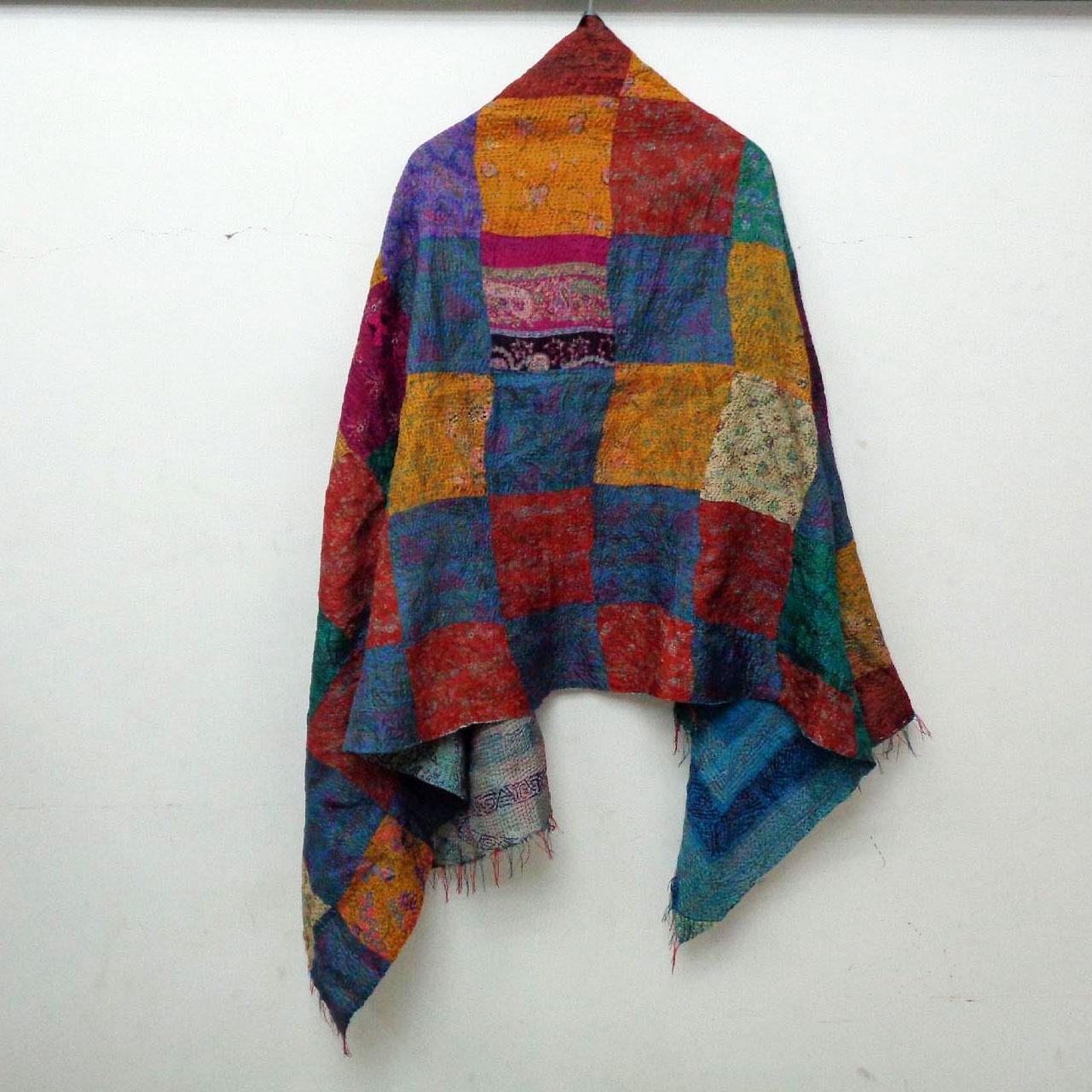 Silk Kantha Scarf Neck Wrap Stole Dupatta Hand Quilted Women Shawl Stitched KT93