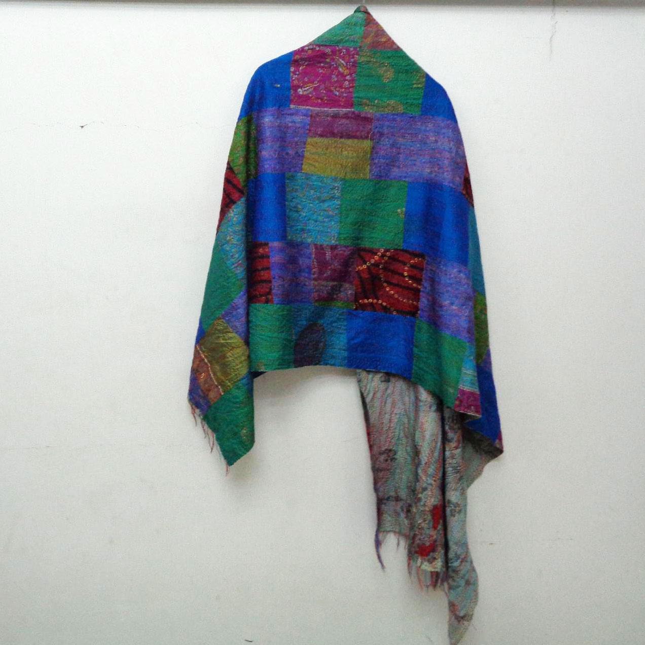 Handmade patchwork long Silk Kantha Scarf Neck Wrap Stole Dupatta Hand Quilted Women Gypsy KT91