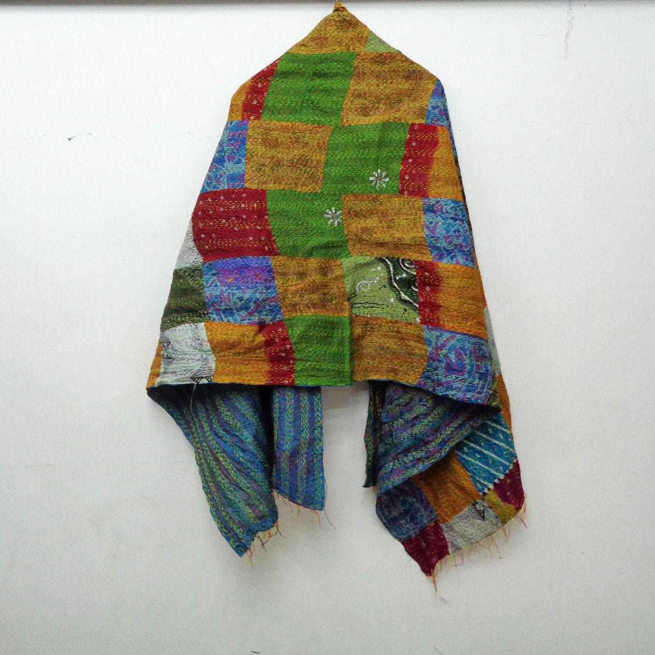 Silk Kantha Scarf Head Wrap Stole patchwork Hijab Scarves Reversible Sew Long KT90