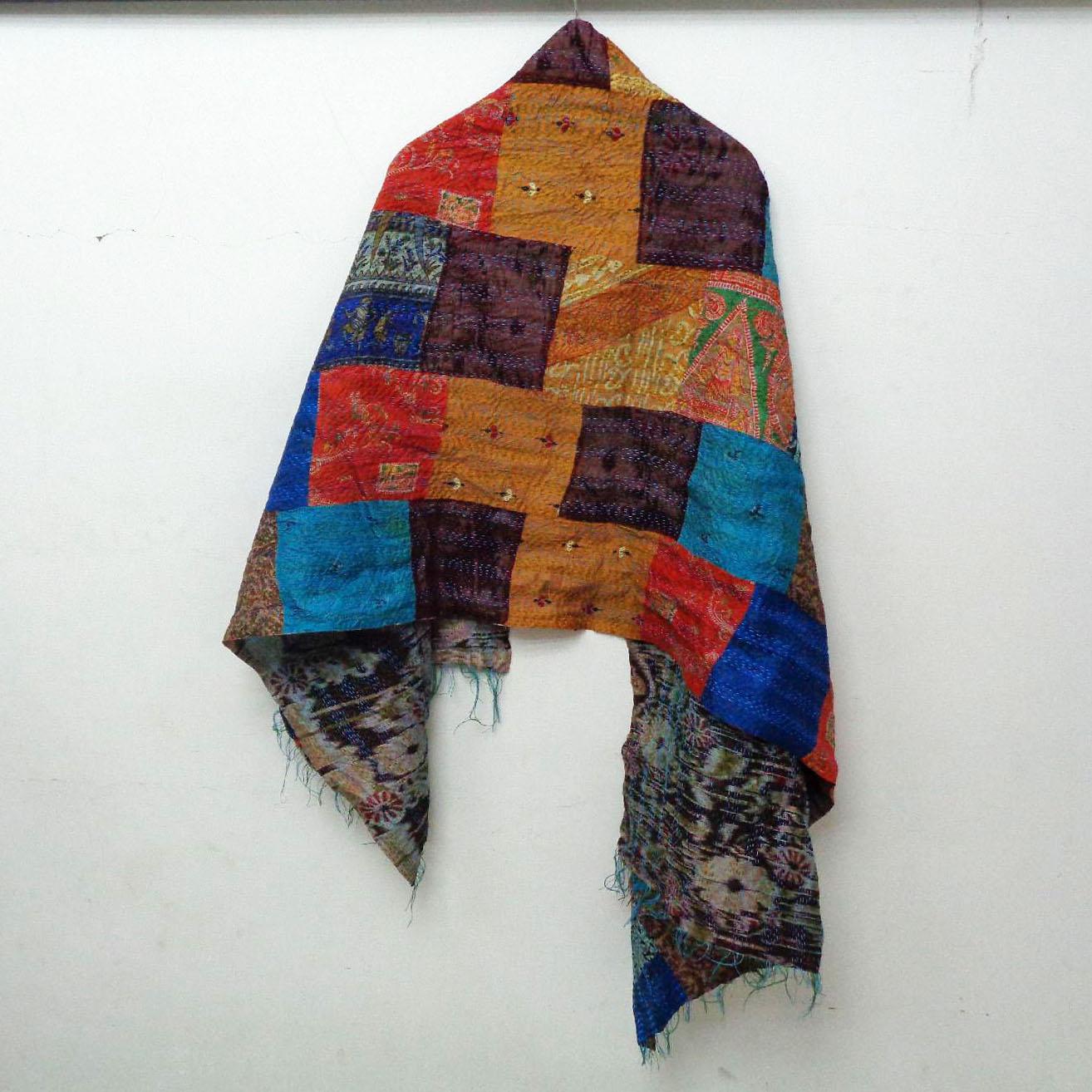 Handmade patchwork long Silk Kantha Scarf Neck Wrap Stole veil Hand Quilted Women Bandanas headband KT89