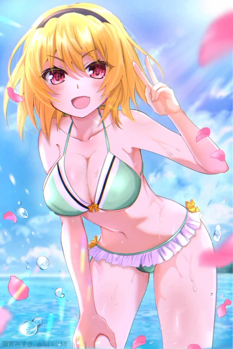 お題箱から、【可愛い水着姿のJK沙都子が見たいです】でした!どうかな??個人的にもいつか描きたいと思ってたので挑戦出来てよかったですわ 